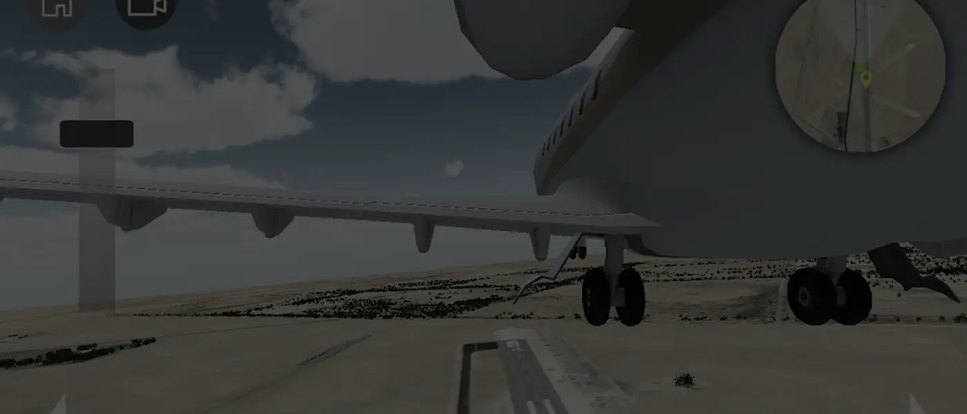 Vista da asa durante a aproximação à pista no simulador Flight Sim