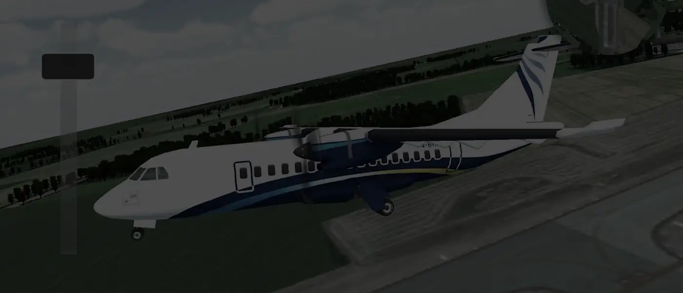 Turboélice em aproximação a uma pista de terra no simulador Flight Sim