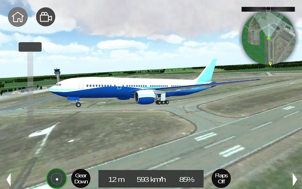 Avião de linha a rolar na pista no jogo Flight Sim