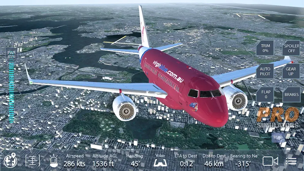 Avião de linha sobre Nova Iorque no jogo New York Flight Simulator Pro